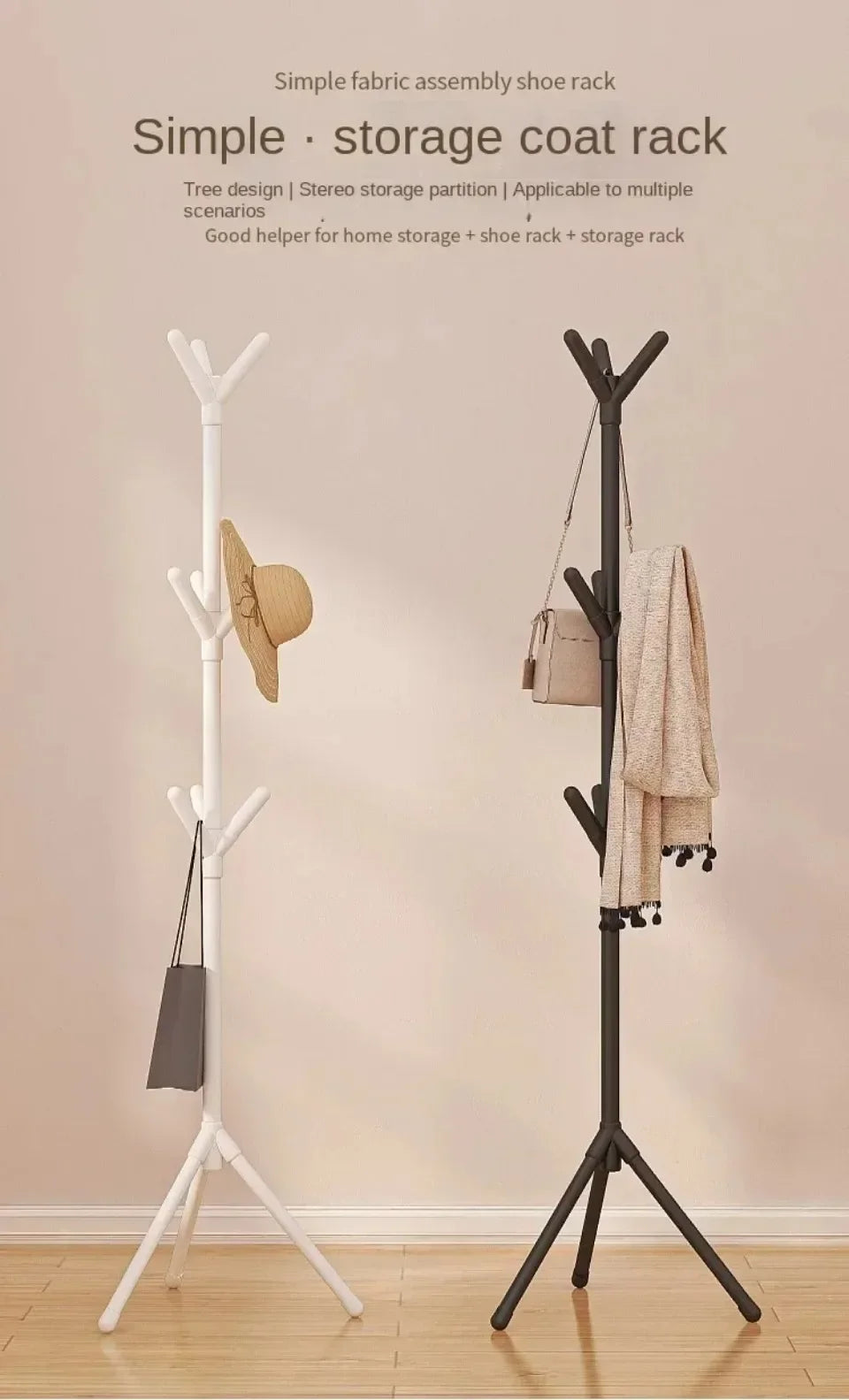 Floor Standing Clothes Rack Tree Branch Shape Multi Hook Mobile and Convenient Coat Rack for Home Living Room Clothing Storage