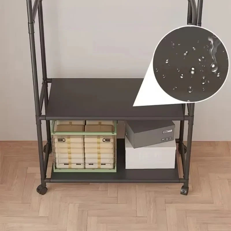 Multi-functional Coat Rack with Hooks Movable Clothes Rack Living Room Clothing Organizer Shelf Multi-Layer Storage Shelf