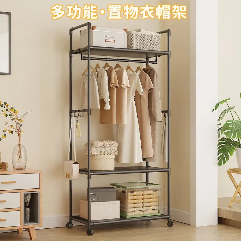 Multi-functional Coat Rack with Hooks Movable Clothes Rack Living Room Clothing Organizer Shelf Multi-Layer Storage Shelf