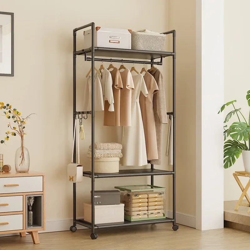 Multi-functional Coat Rack with Hooks Movable Clothes Rack Living Room Clothing Organizer Shelf Multi-Layer Storage Shelf