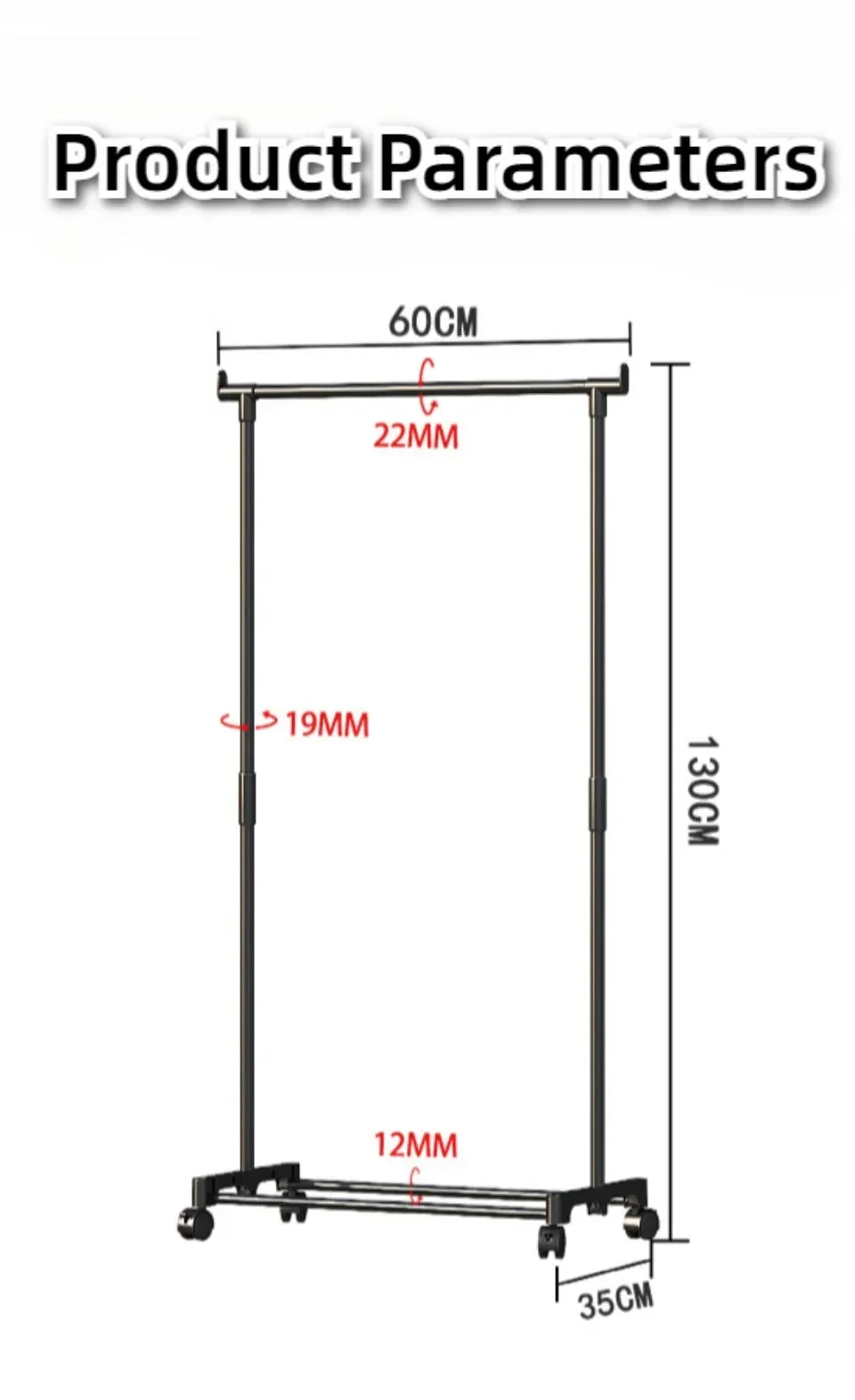 Double Rod Coat Rack Floor Standing Clothes Hanger Movable Simple Clothing Shelf Bedroom Storage Rack Assembled Closet Organizer