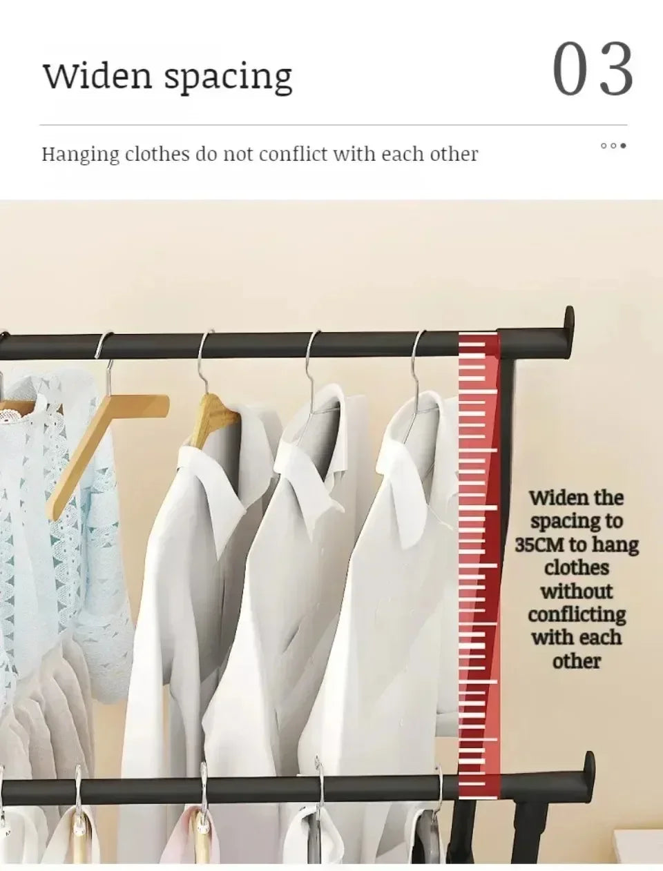 Double Rod Coat Rack Floor Standing Clothes Hanger Movable Simple Clothing Shelf Bedroom Storage Rack Assembled Closet Organizer