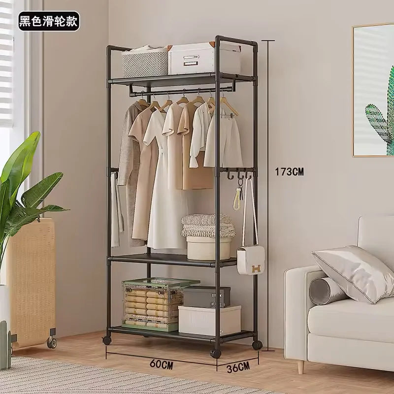 Multi-functional Coat Rack with Hooks Movable Clothes Rack Living Room Clothing Organizer Shelf Multi-Layer Storage Shelf