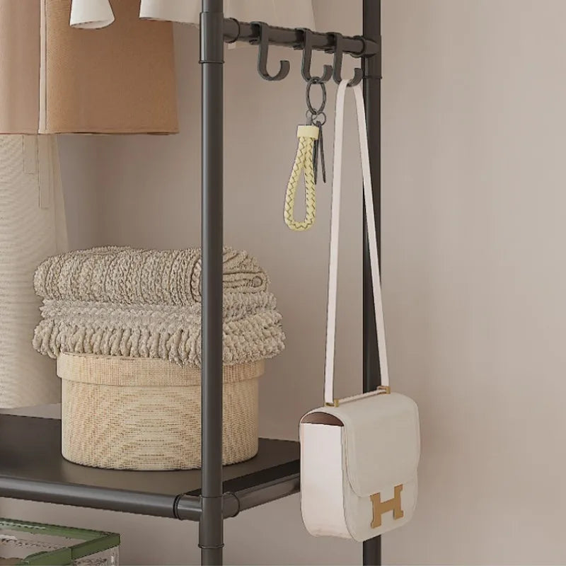 Multi-functional Coat Rack with Hooks Movable Clothes Rack Living Room Clothing Organizer Shelf Multi-Layer Storage Shelf