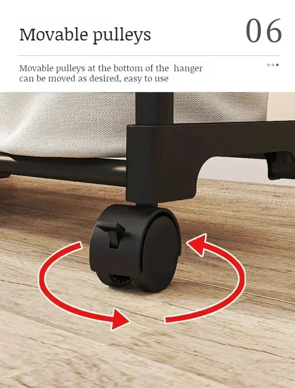 Double Rod Coat Rack Floor Standing Clothes Hanger Movable Simple Clothing Shelf Bedroom Storage Rack Assembled Closet Organizer